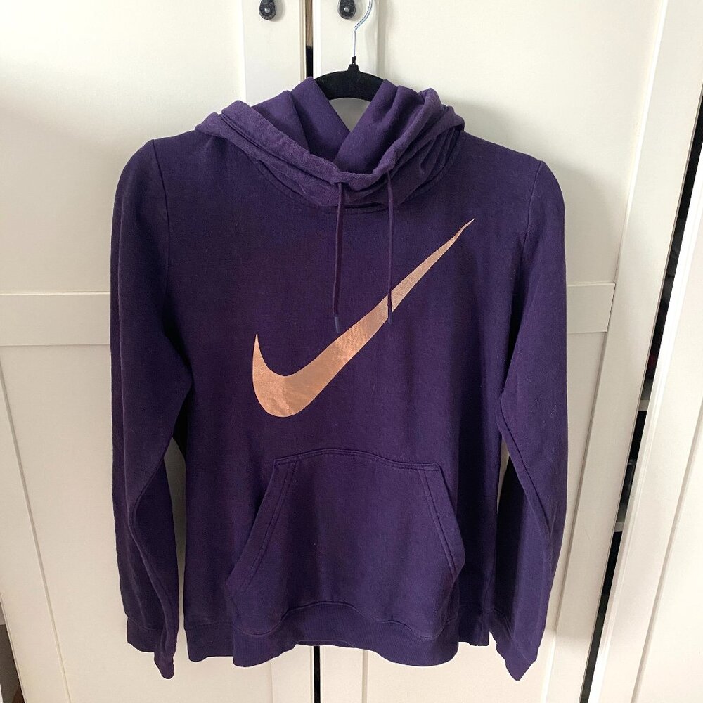 Nike Casual Sporty Funnel Neck Purple Hoodie with Rose Gold Swoosh Size M